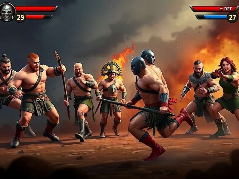 Wrestling Warrior War game screenshot showing intense combat
